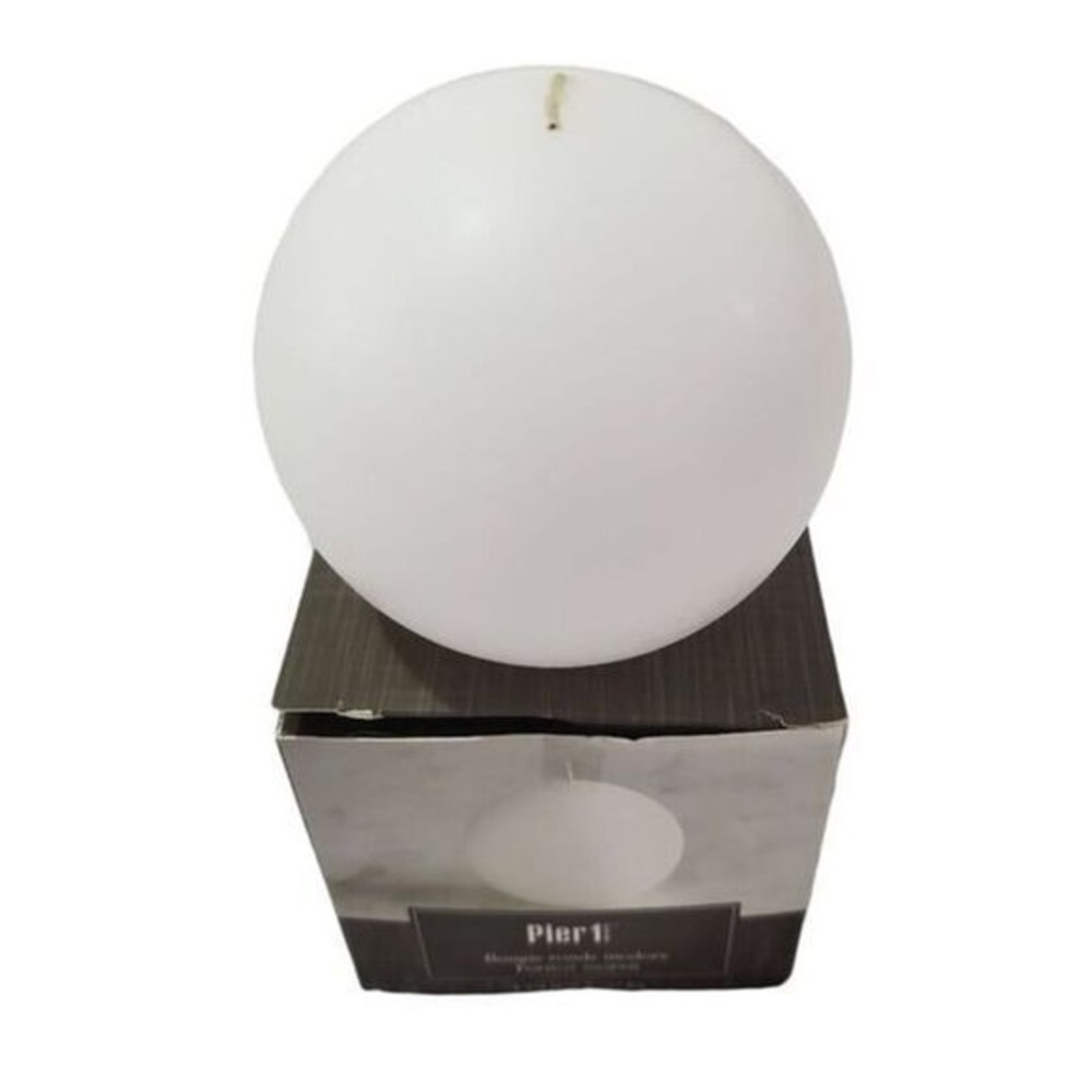 Pier 1 Medium White Unscented Sphere Candle 3.5" Round Ball Modern Home Decor‎